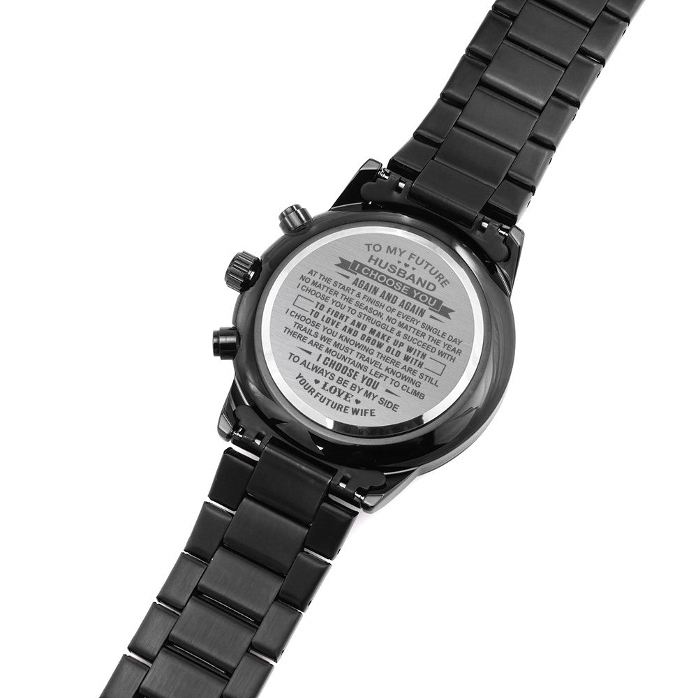 To My Future Husband Gift - Black Chronograph Watch for Your Man Birthday Special Occasion