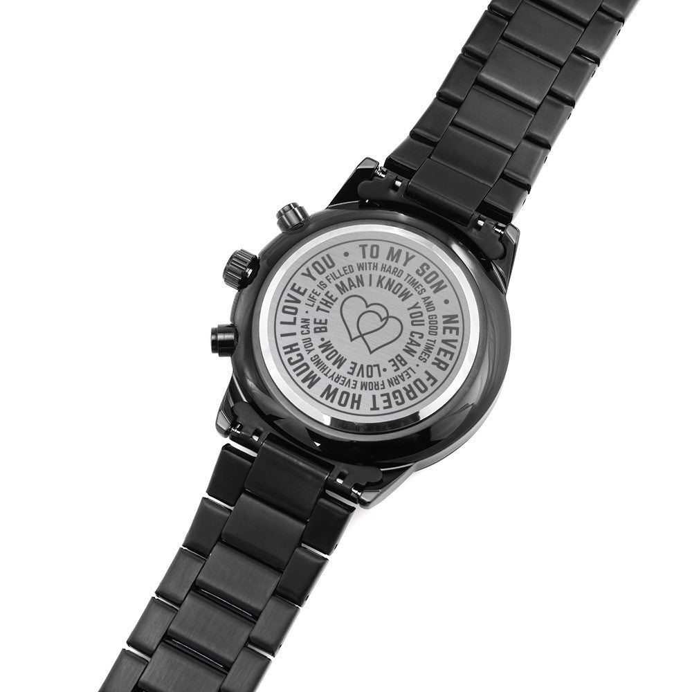 To My Son Love Gift From Mom  - Black Chronograph Watch for Your Children's Birthday, Special Occasion