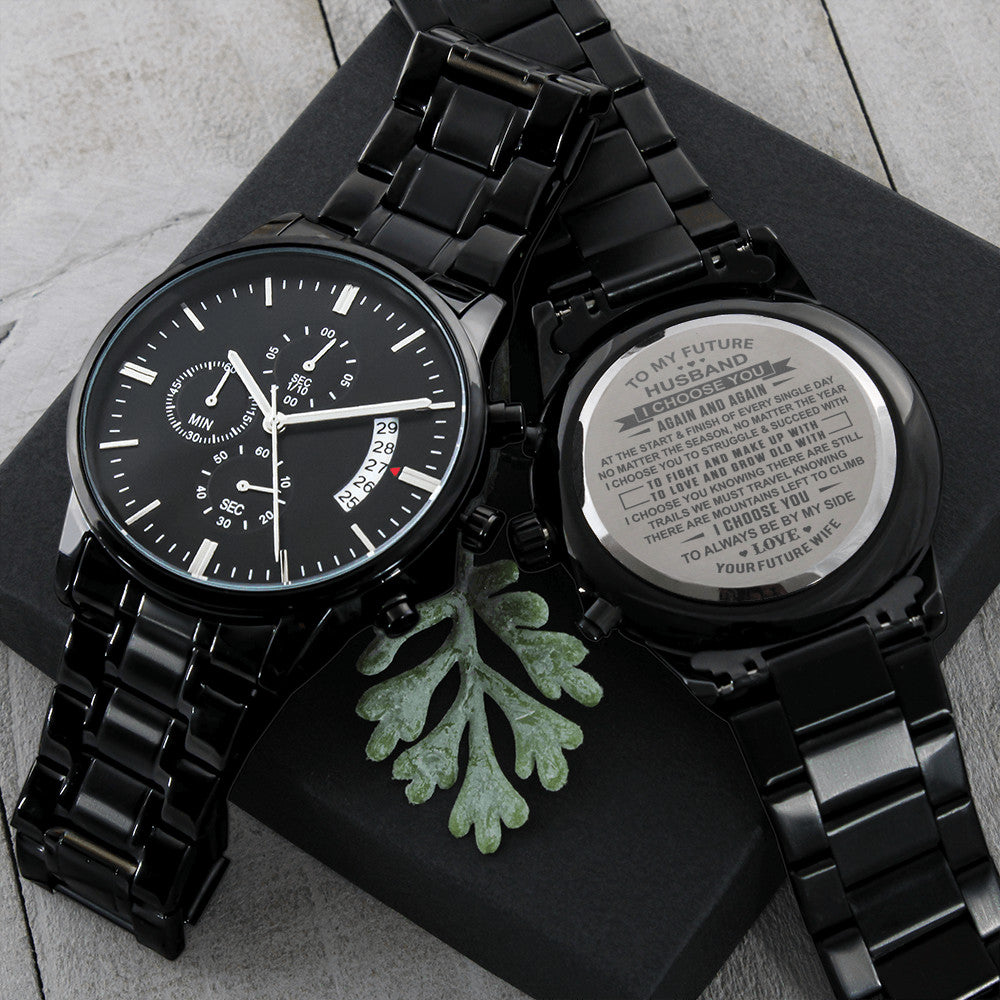 To My Future Husband Gift - Black Chronograph Watch for Your Man Birthday Special Occasion
