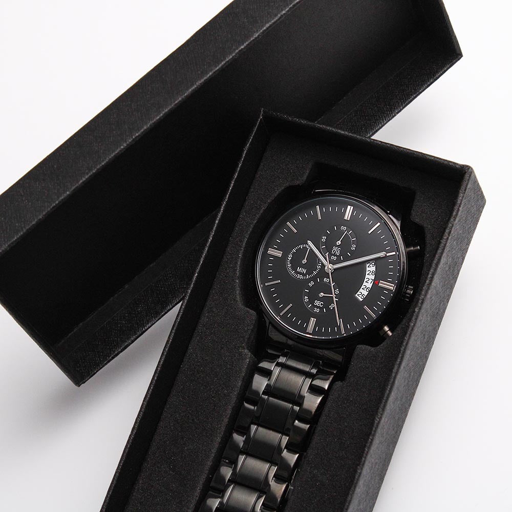 To My Son Love Gift From Dad - Black Chronograph Watch for Birthday Back to School or Special Occasion