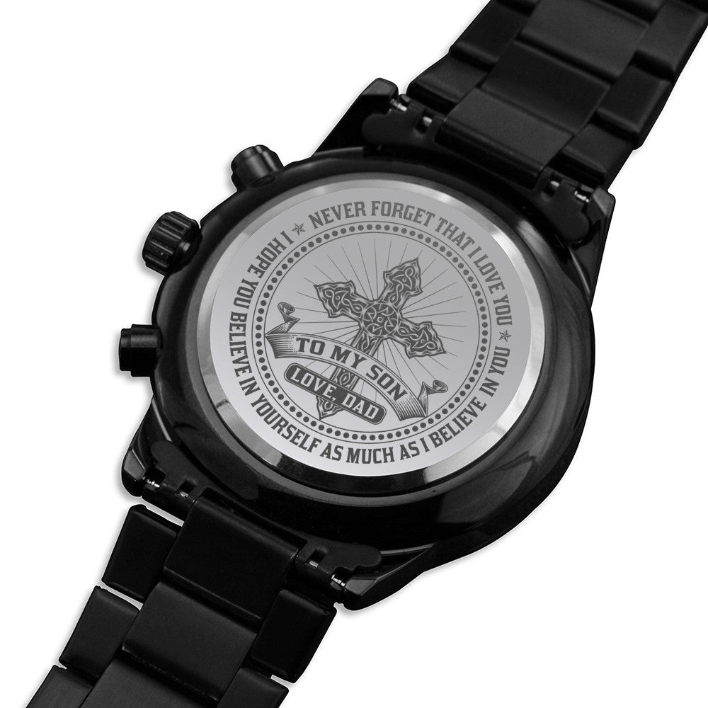 To My Son Sentimental Gift From Dad - Black Chronograph Watch for Your Children's Birthday, Special Occasion