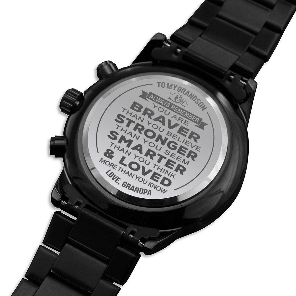 To My Grandson Gift Ideas - Black Chronograph Watch for Your Man Birthday Special Occasion