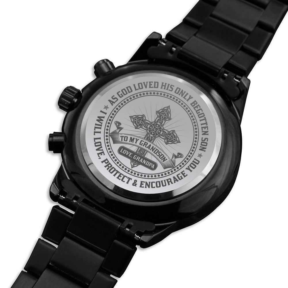 To My Grandson Sentimental Gift  Black Chronograph Watch Grandpa to Grandson Present