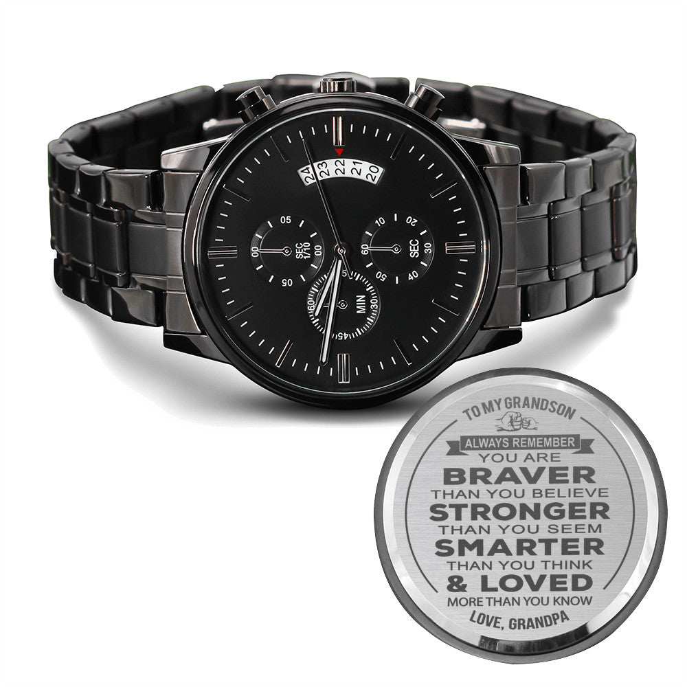 To My Grandson Gift Ideas - Black Chronograph Watch for Your Man Birthday Special Occasion
