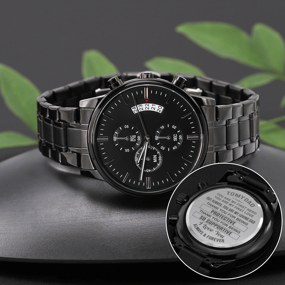 To My Dad Gift Ideas - Black Chronograph Watch for Your Father Birthday Special Occasion