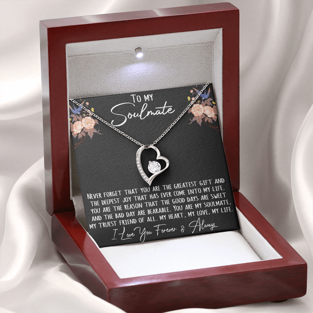 To My Soulmate Gift - Forever Love Heart Necklace Chain With Inspirational Message Card For Special Occasions