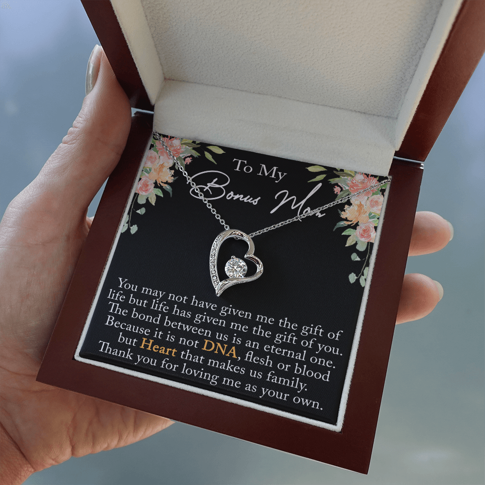 To My Bonus Mom Forever Love Heart Necklace From Step Daughter, Mother Day Gift