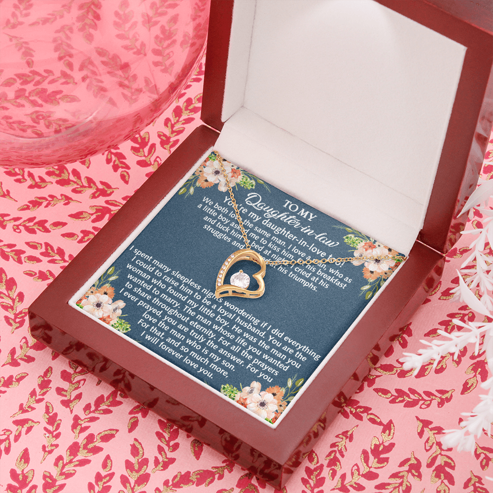 Daughter-in-law Necklace Gift - We Both Love The Same Man Forever Love Heart Necklace For Birthday Wedding or Special Occasion.