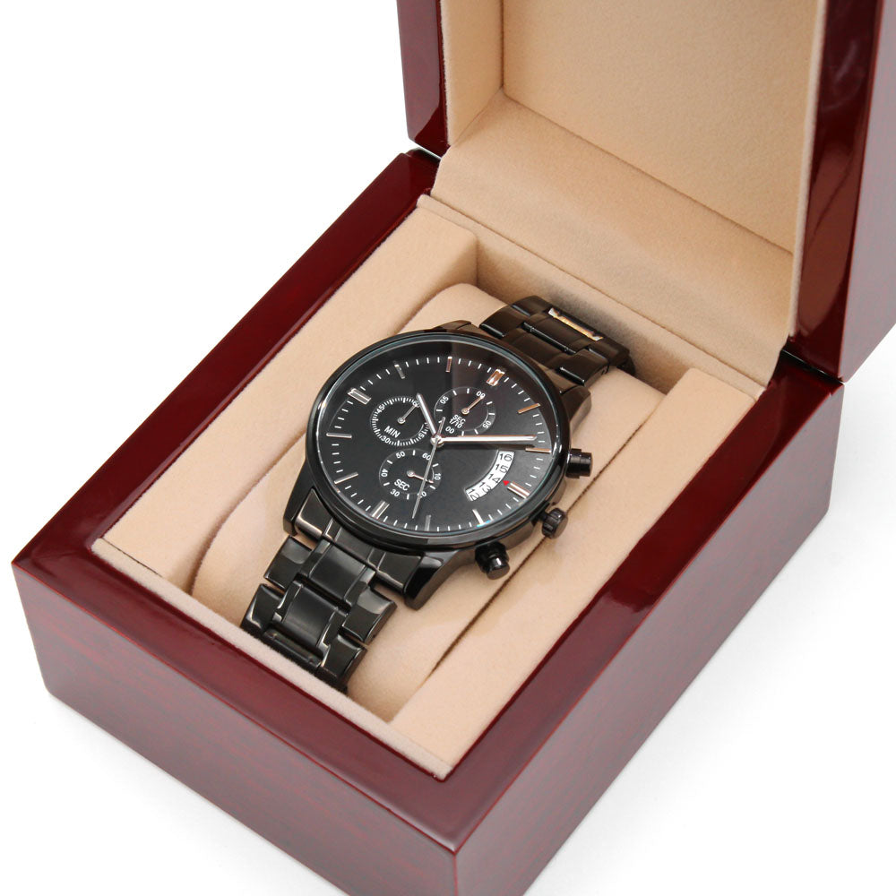 To My Son Sentimental Gift From Dad - Black Chronograph Watch for Your Children's Birthday, Special Occasion