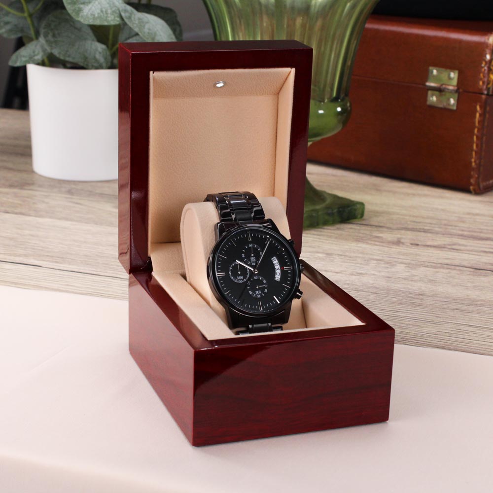 To My Stepson Love Gift From Stepmom - Black Chronograph Watch for Your Children's Birthday, Special Occasion