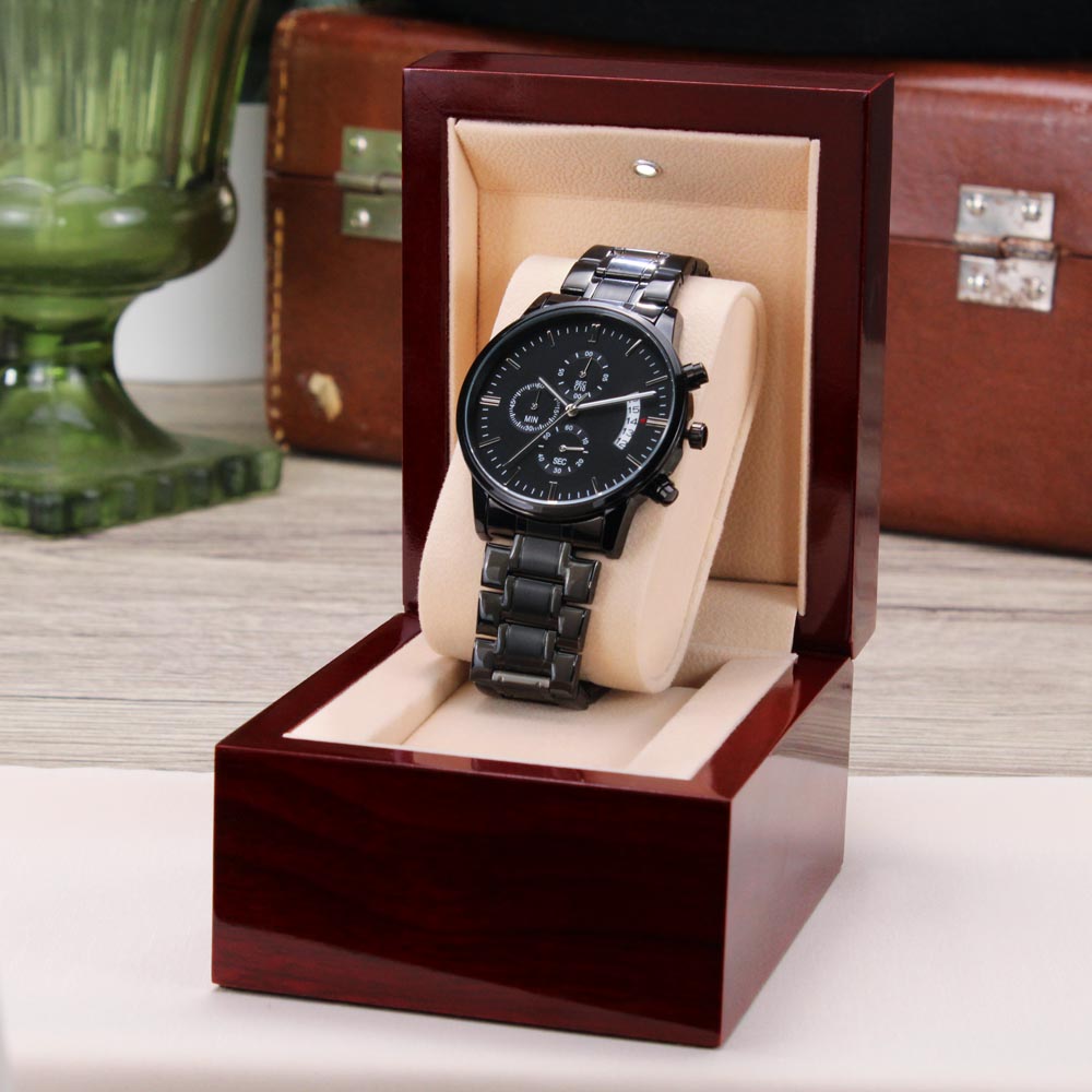 To My Grandson Gift Ideas - Black Chronograph Watch for Your Man Birthday Special Occasion