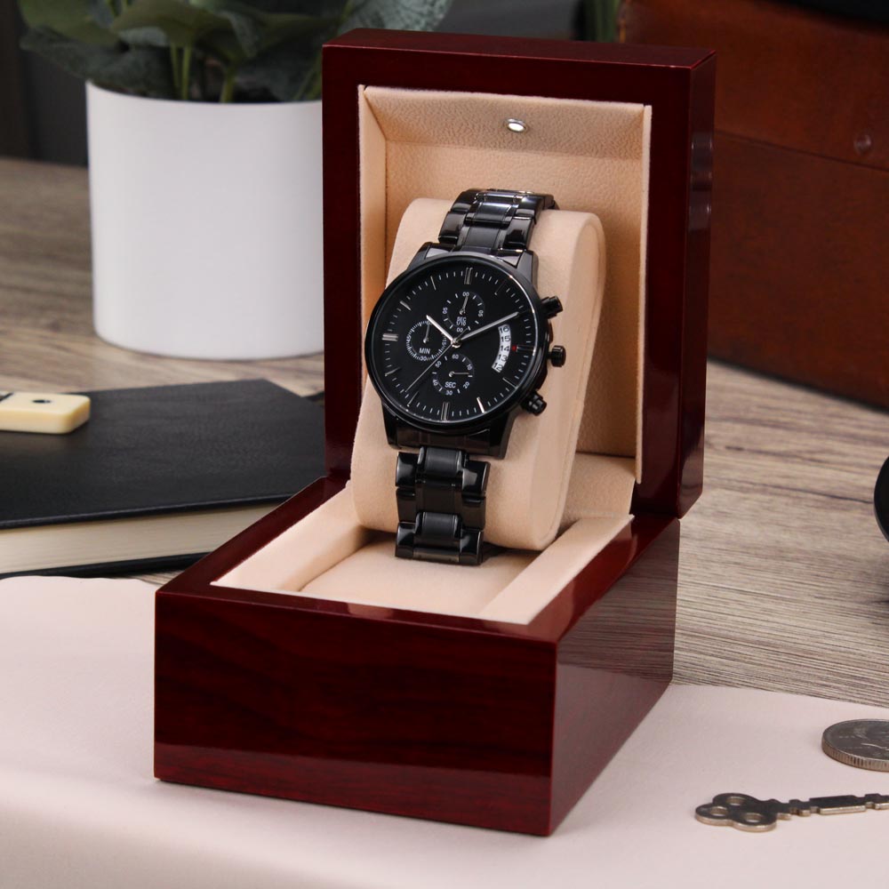To My Son Sentimental Gift From Dad - Black Chronograph Watch for Your Children's Birthday, Special Occasion
