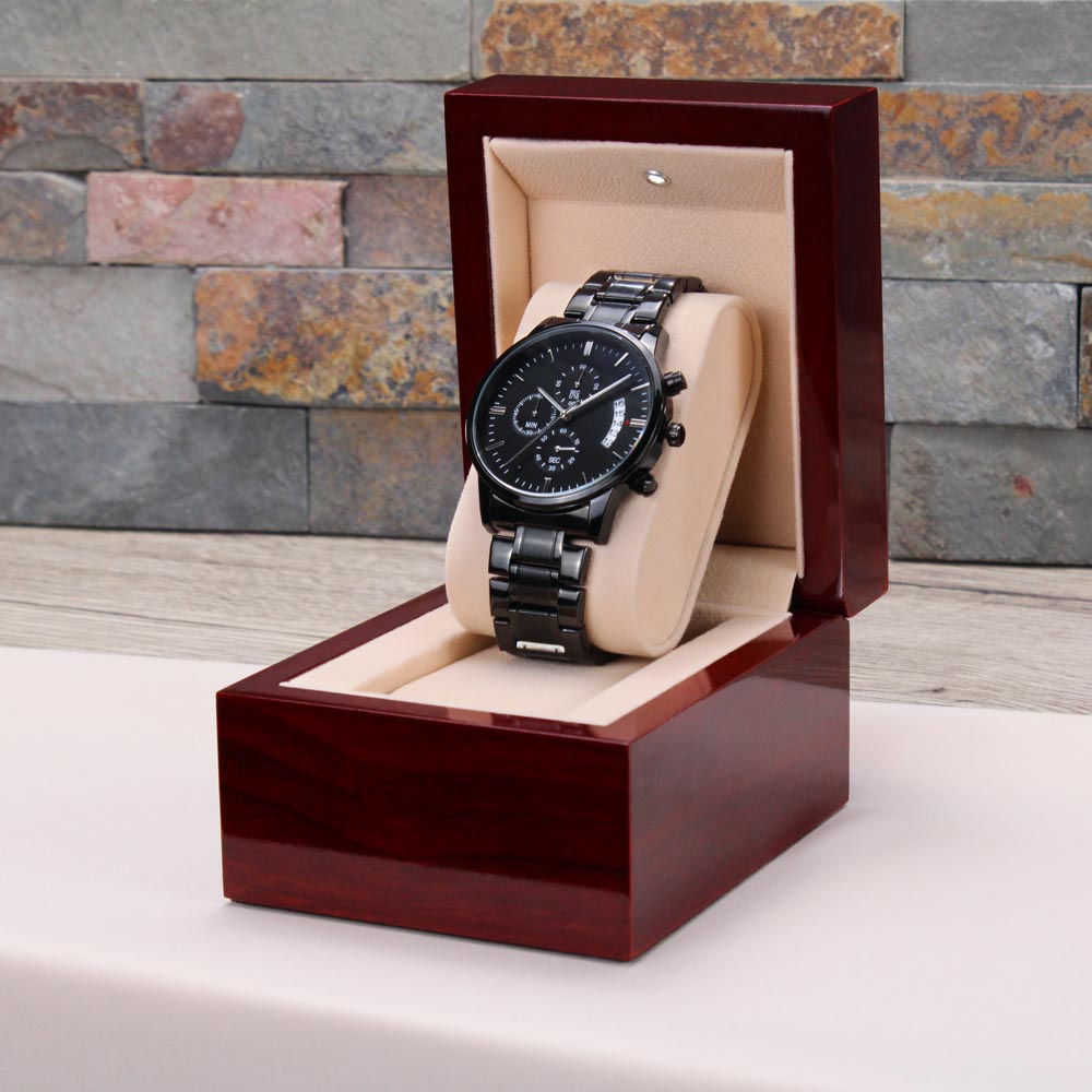 To My Future Husband Gift - Black Chronograph Watch for Your Man Birthday Special Occasion