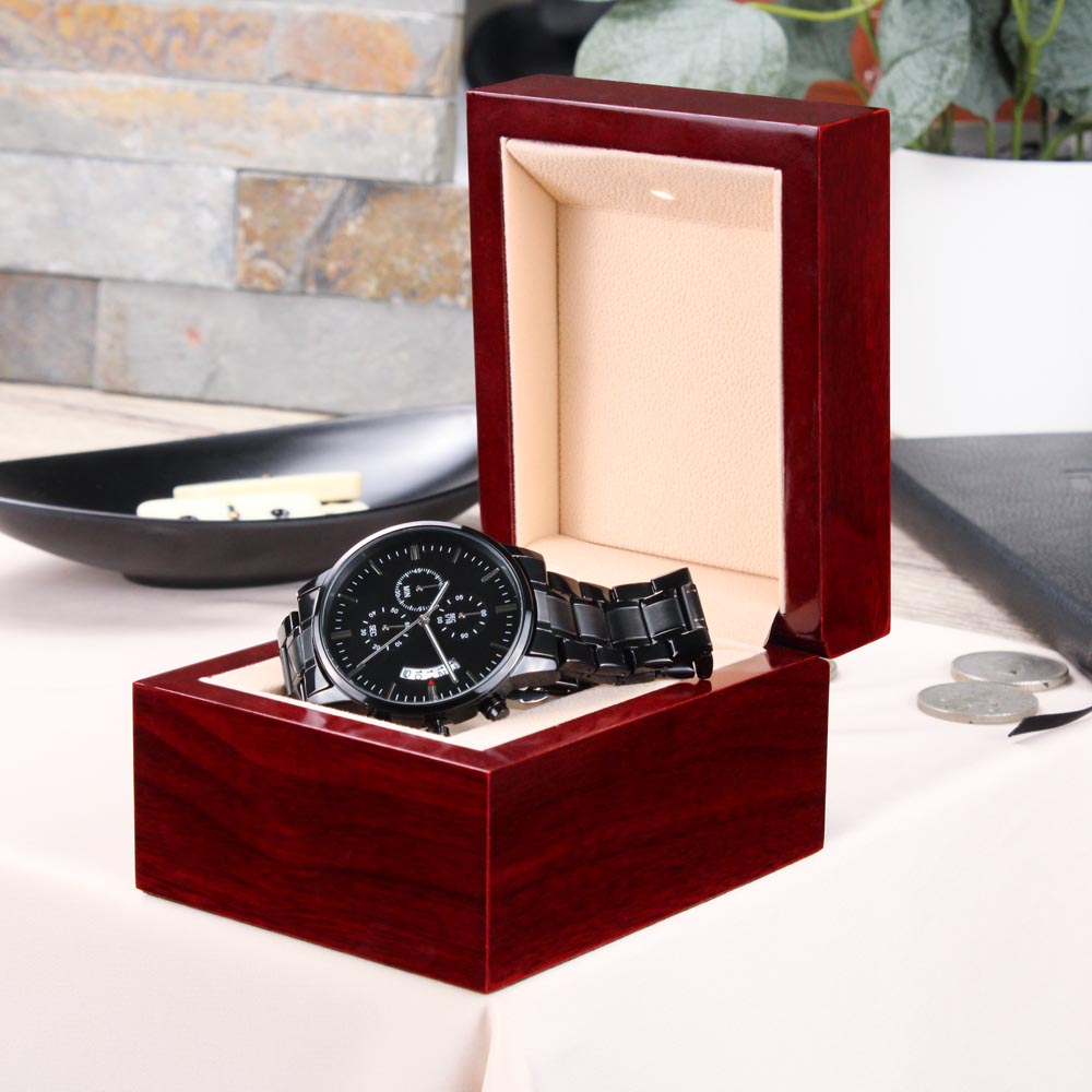 To My Husband Love Gift - Black Chronograph Watch for Your Man Birthday Special Occasion