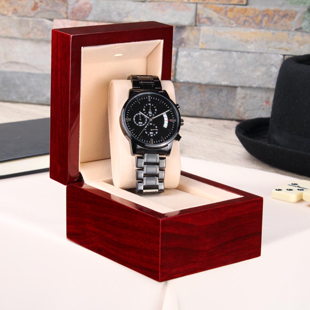 To My Husband Love Gift - Black Chronograph Watch for Your Man Birthday Special Occasion
