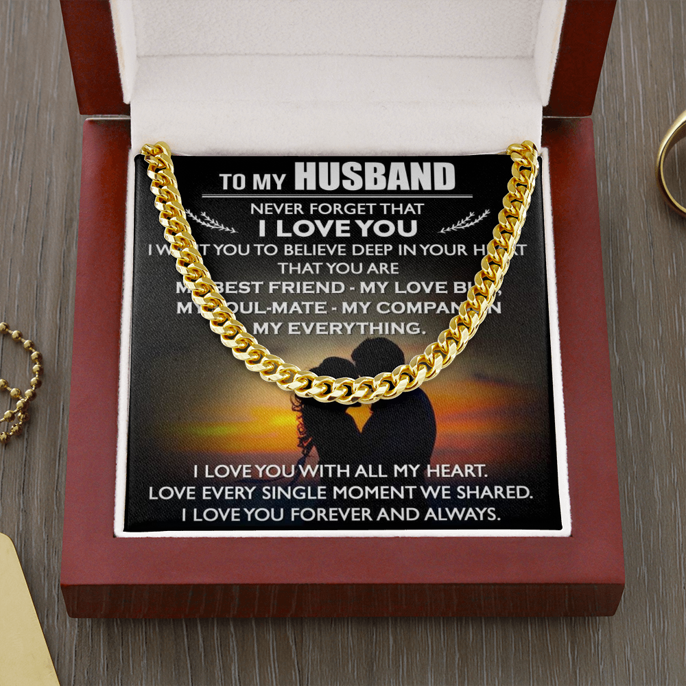 To My Husband Love Gift - Cuban Link Chain Necklace from Wife for Upcoming Birthday, Christmas, Father Day, or any Special Occasion