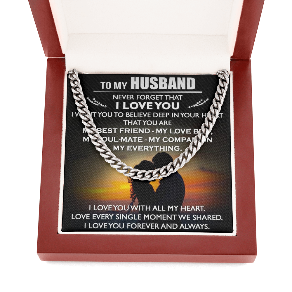 To My Husband Love Gift - Cuban Link Chain Necklace from Wife for Upcoming Birthday, Christmas, Father Day, or any Special Occasion
