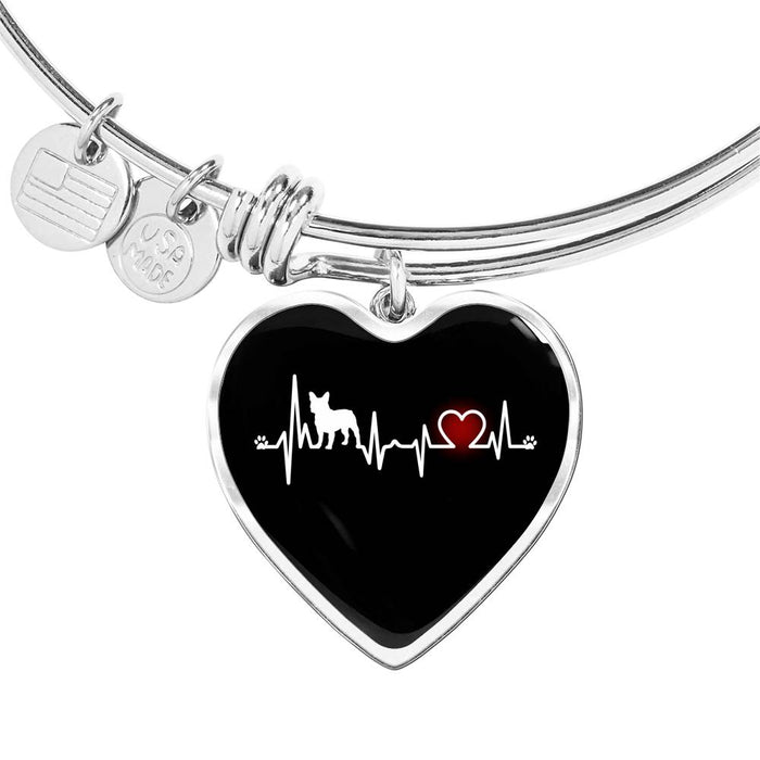 French Bull Dog Heartbeat Luxury Bangle - Great Gift For Women Mother Mama Mom Grandma in Mother Day, Birthday or any Special Occasion - Perfect For Pets Lovers as Dogs Cat Animal.