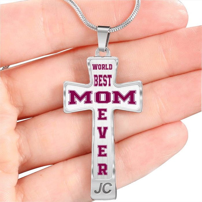 Mom Gift Ideas For Mothers Day - World Best Mom Ever Luxury Jewelry Cross Sign Necklace Inspiration Gifts- Best For Christmas Special Occasion