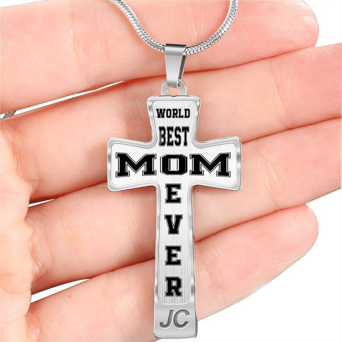 Mom Gift Ideas For Mothers Day - World Best Mom Ever Luxury Jewelry Cross Sign Necklace Inspiration Gifts- Best For Birthday Christmas or any Special Occasion