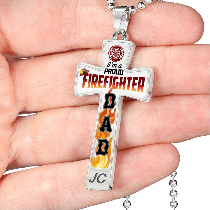 Firefighter Gift Ideas - I am a Proud Firefighter Dad - Luxury Jewelry Cross Sign Necklace Inspiration Gifts- Best For Birthday Christmas or any Special Occasion