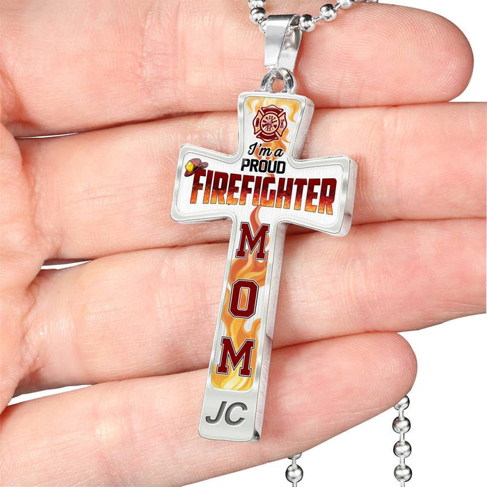 Firefighter Gift Ideas - I am a Proud Firefighter Mom Luxury Jewelry Cross Sign Necklace Inspiration Gifts- Best Present For Birthday Christmas or any Special Occasion