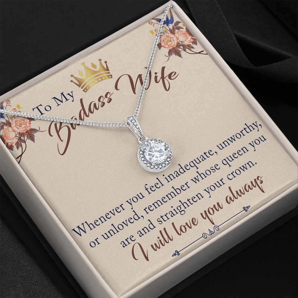 To My Badass Wife Love Gift - Eternal Hope Beauty Necklace with Inspirational Message Card for Valentin's Day, Upcoming Birthday, Wedding Anniversary...
