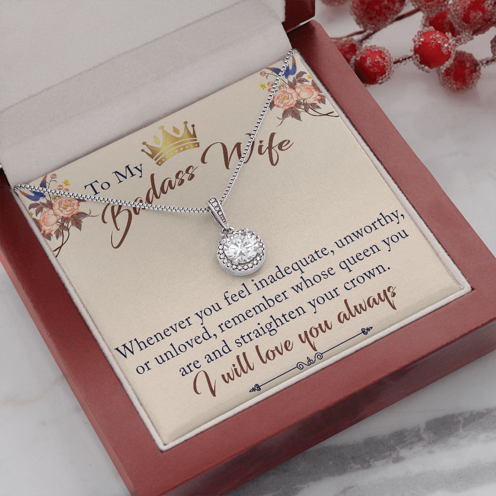 To My Badass Wife Love Gift - Eternal Hope Beauty Necklace with Inspirational Message Card for Valentin's Day, Upcoming Birthday, Wedding Anniversary...