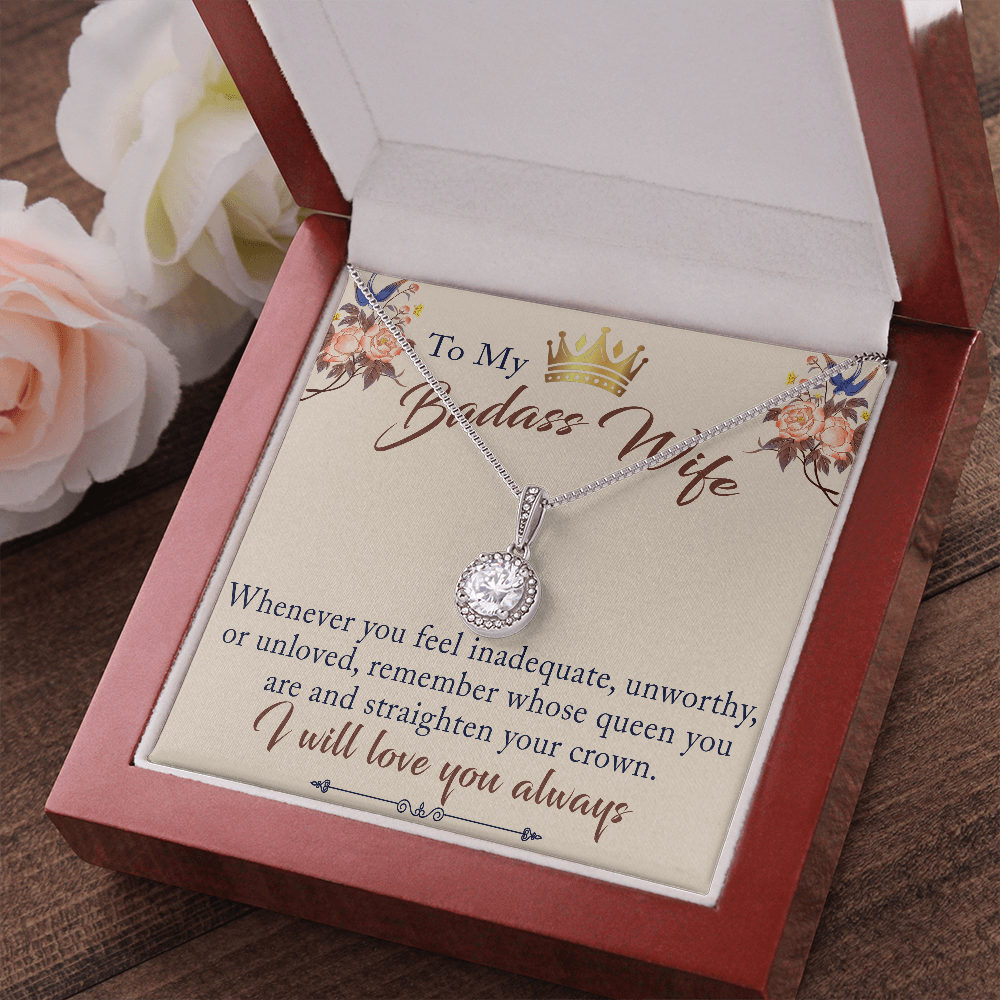 To My Badass Wife Love Gift - Eternal Hope Beauty Necklace with Inspirational Message Card for Valentin's Day, Upcoming Birthday, Wedding Anniversary...