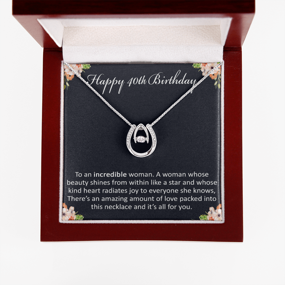 Happy 40th Birthday Jewelry Gift for Woman Turning 40 - Lucky in Love Necklace with Meaningful Message Card