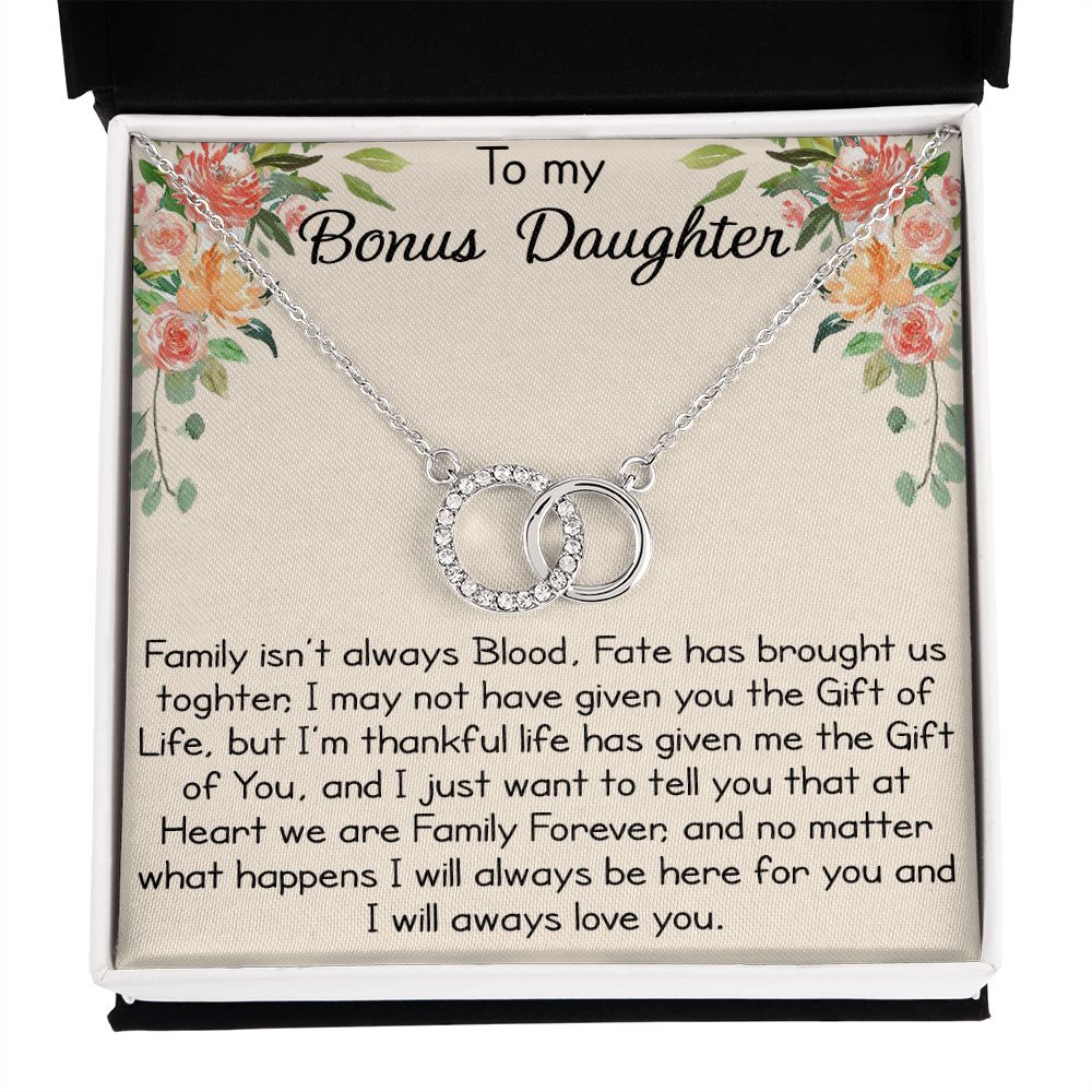 Great Gift for Bonus Daughter from Bonus Mom Dad - Perfect Pair Necklace Chain for Birthday Christmas Wedding Anniversary or Special Occasion