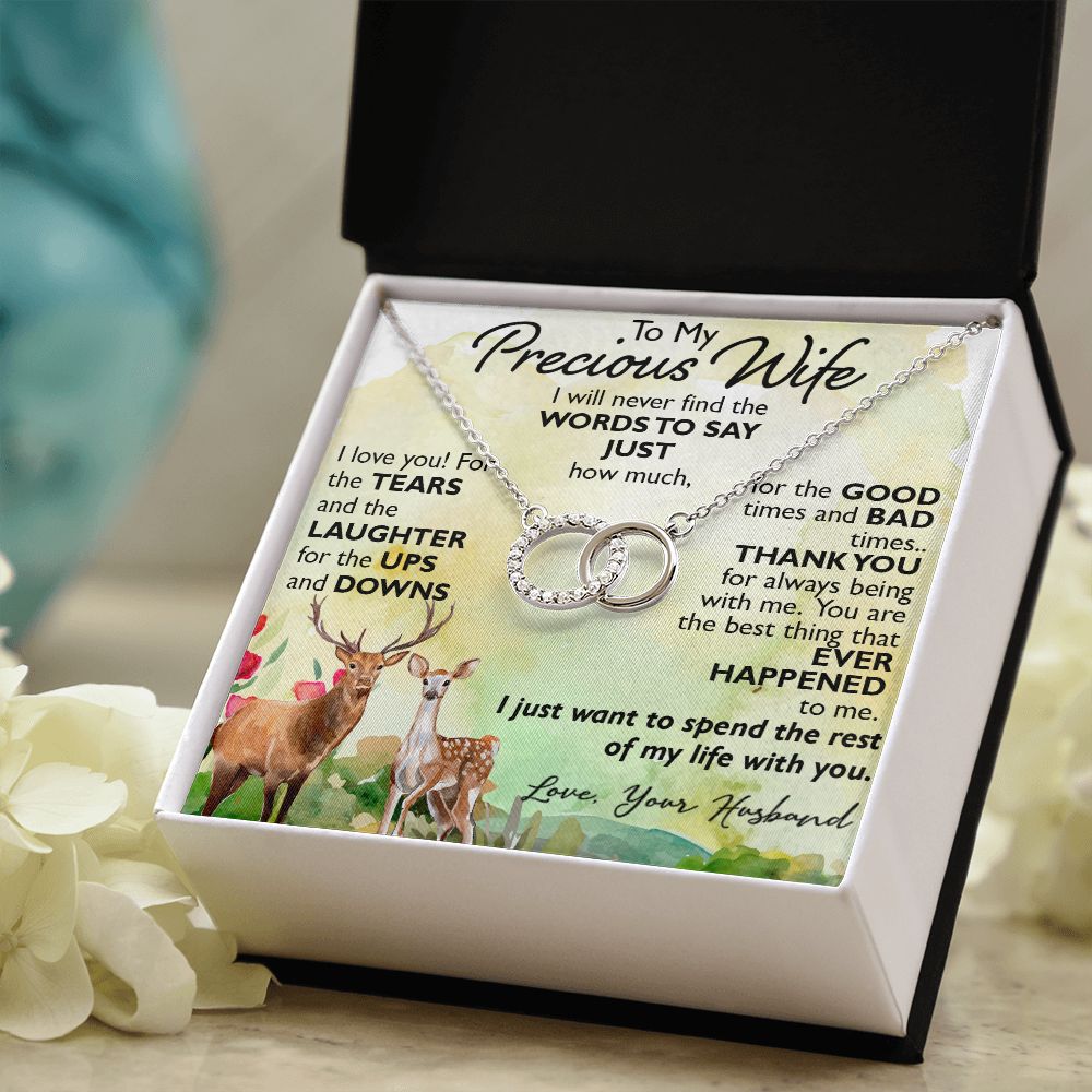 To My Precious Wife Love Gift From Husband - Perfect Pair Necklace for Birthday Valentine Mother's Day or any Special Occasion