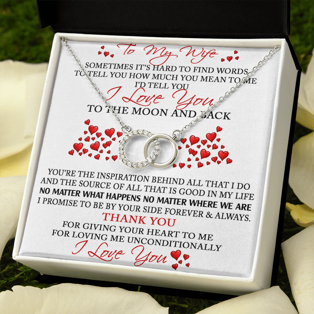 To My Wife I Love You To The Moon And Back Luxury Perfect Pair Necklace - Circle Joined Necklace for Bride, Soulmate, Girlfriend.