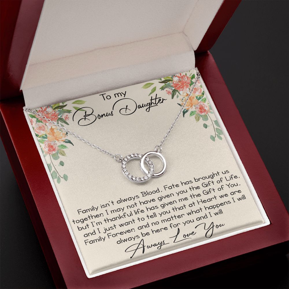 Great Gift for Bonus Daughter from Bonus Mom Dad - Perfect Pair Necklace Chain for Birthday Christmas Wedding Anniversary or Special Occasion