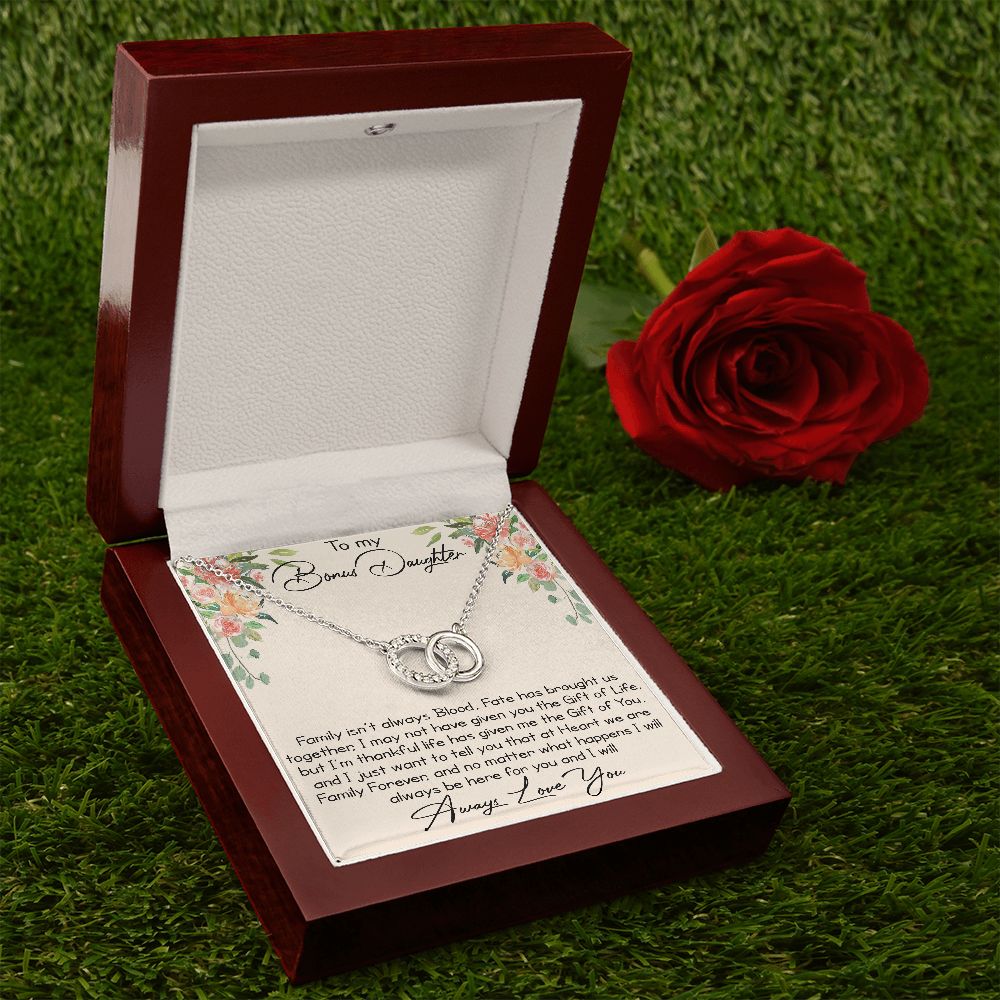 Great Gift for Bonus Daughter from Bonus Mom Dad - Perfect Pair Necklace Chain for Birthday Christmas Wedding Anniversary or Special Occasion