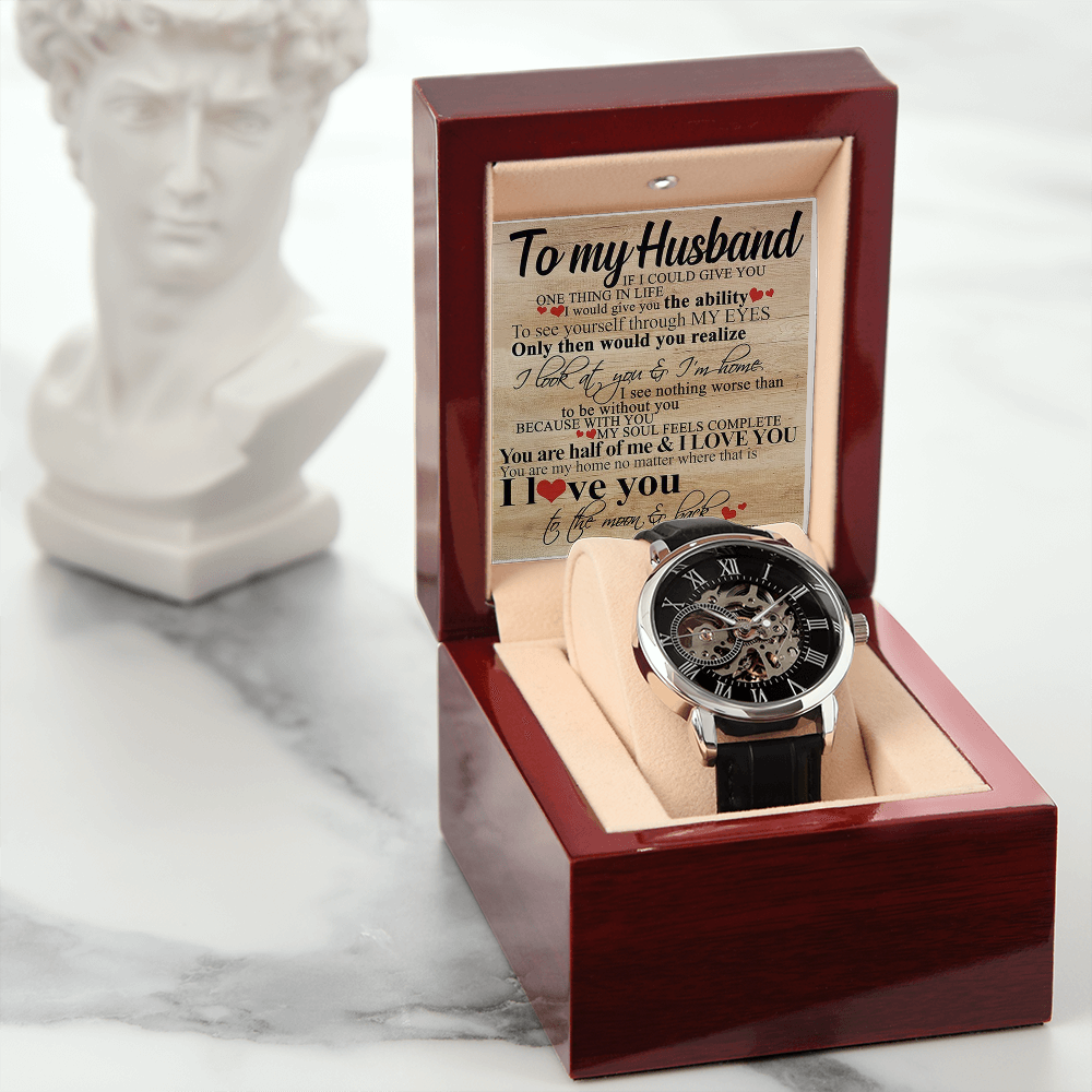 To My Husband Love Gift - Luxury Men's Openwork Watch for Soulmate's Birthday, Father Day, Christmas or Special Occasion