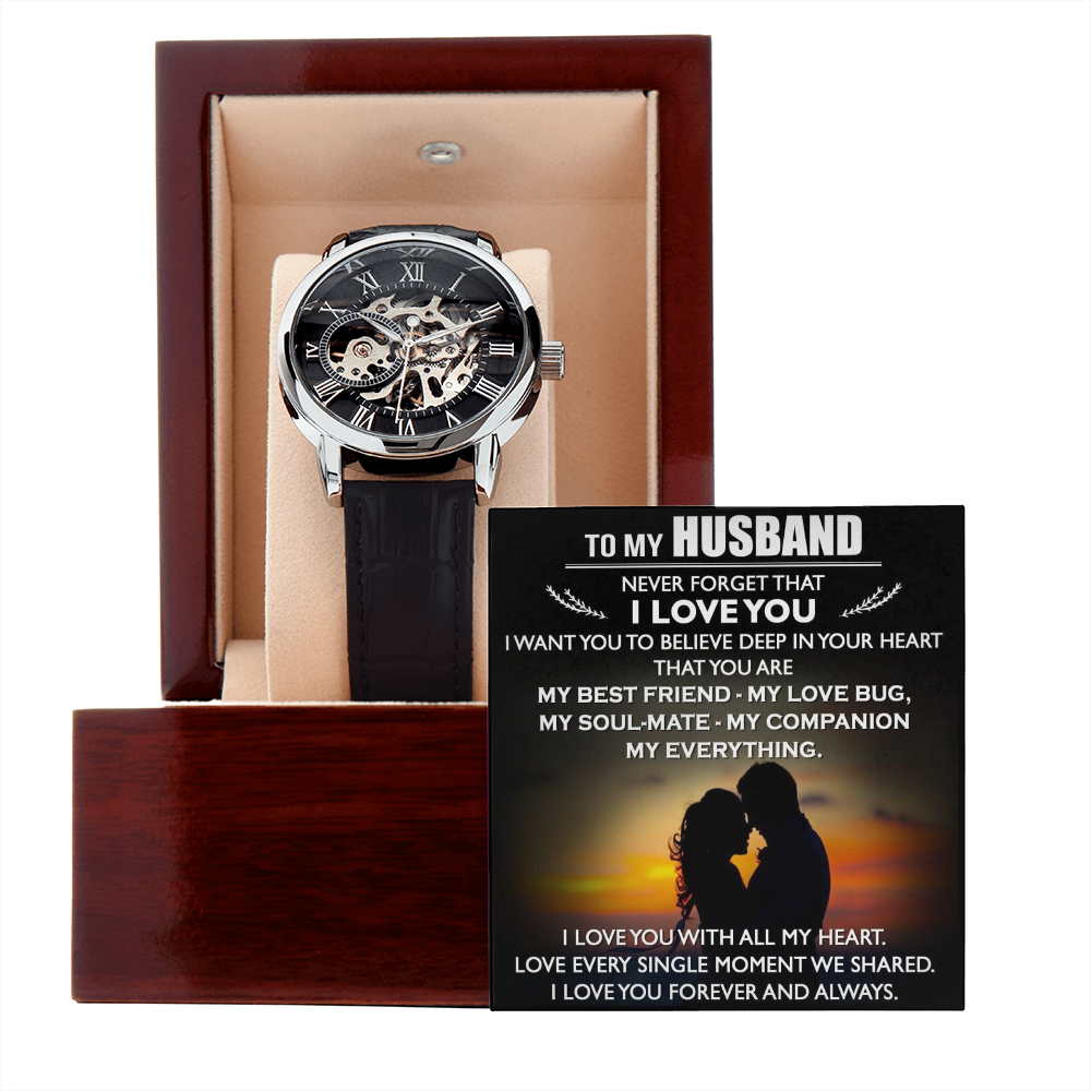 To My Husband Gift - Men's Openwork Watch for Father Day, Birthday or Special Occasion