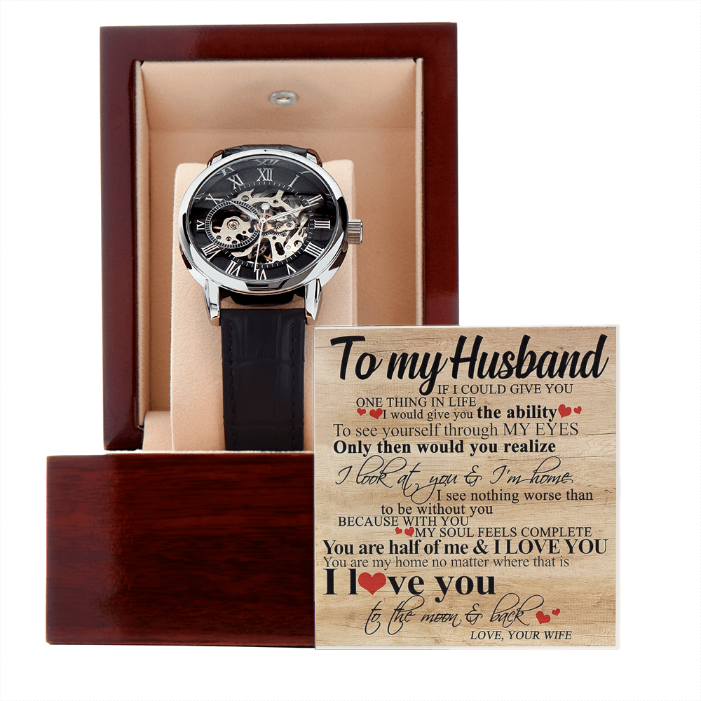 To My Husband Love Gift - Luxury Men's Openwork Watch for Soulmate's Birthday, Father Day, Christmas or Special Occasion