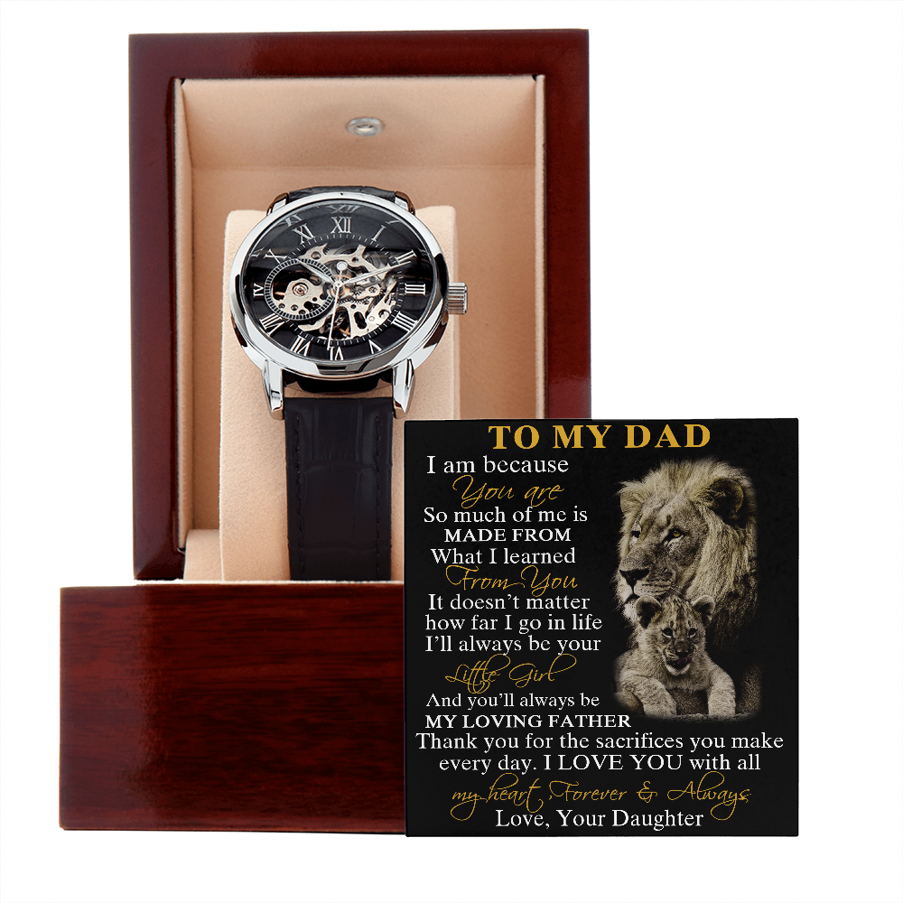 To My Dad Gift from Daughter - Luxury Men's Openwork Watch for Father Day, Upcoming Birthday, Christmas, Thanksgiving or Special Occasion