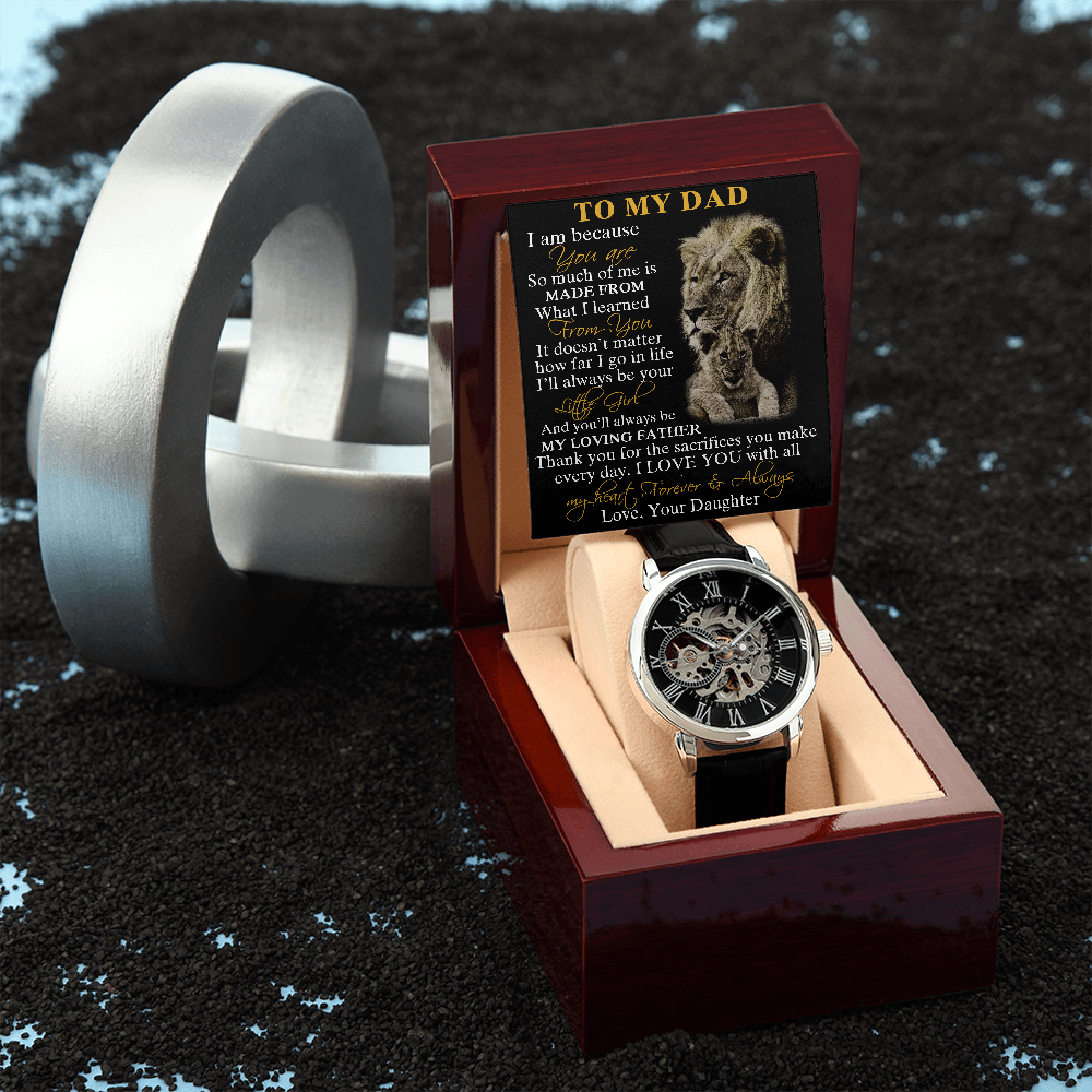 To My Dad Gift from Daughter - Luxury Men's Openwork Watch for Father Day, Upcoming Birthday, Christmas, Thanksgiving or Special Occasion