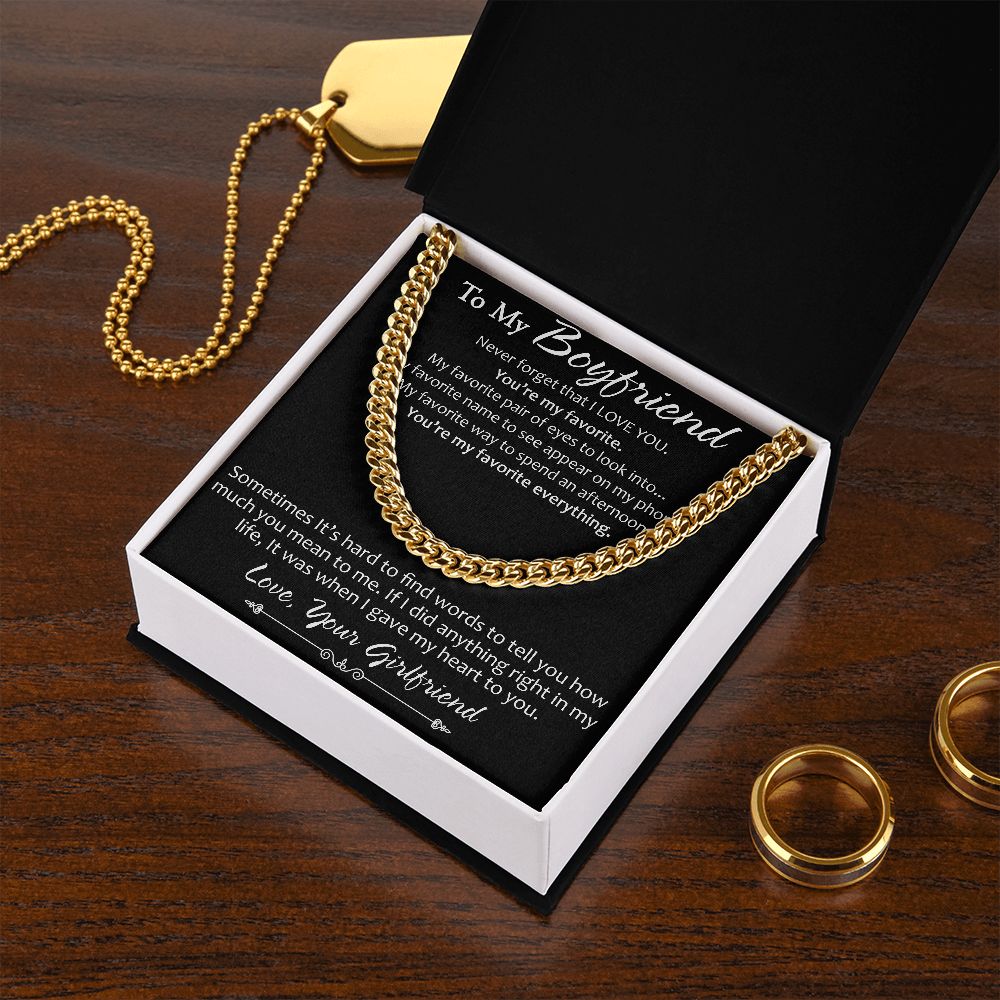 To My Boyfriend Engagement Gift from Girlfriend Lover - Luxury Cuban Link Chain for Birthday Christmas or Any Special Holiday Occasion