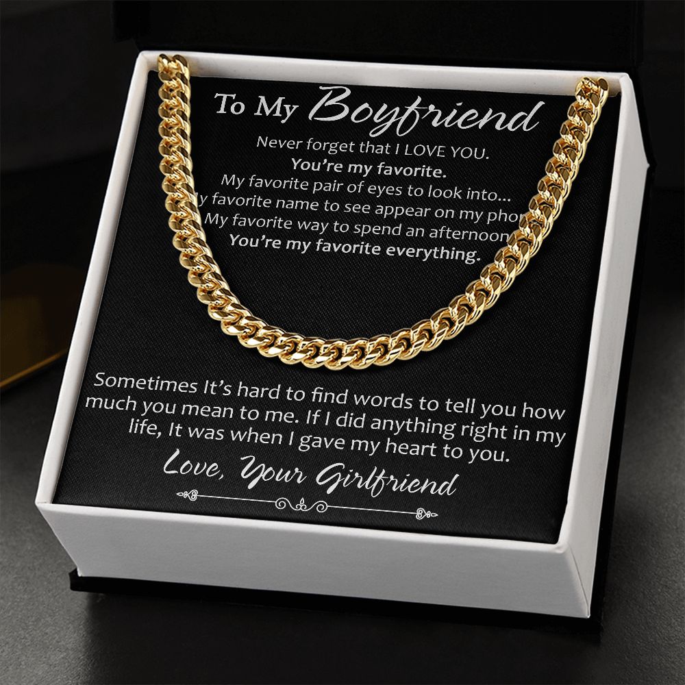 To My Boyfriend Engagement Gift from Girlfriend Lover - Luxury Cuban Link Chain for Birthday Christmas or Any Special Holiday Occasion