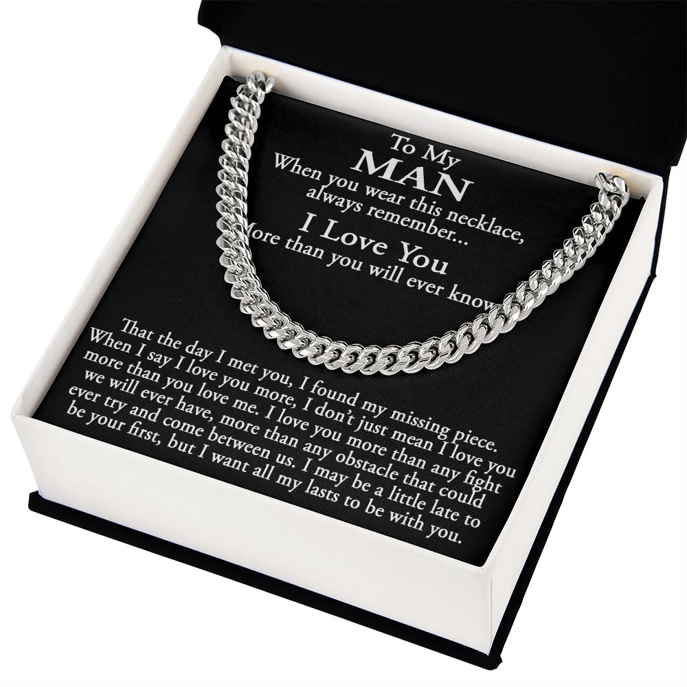 To My Man Gift Meaningful Boyfriend Cuban Link Chain Necklace Sentimental Gifts for Boyfriend Birthday