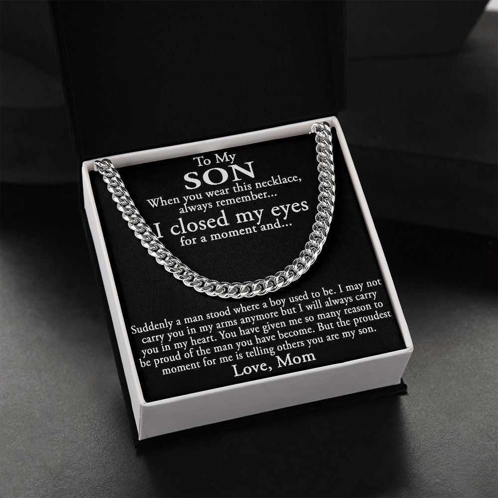 To My Son Gift from Mom Mother Luxury Cuban Link Chain Necklace