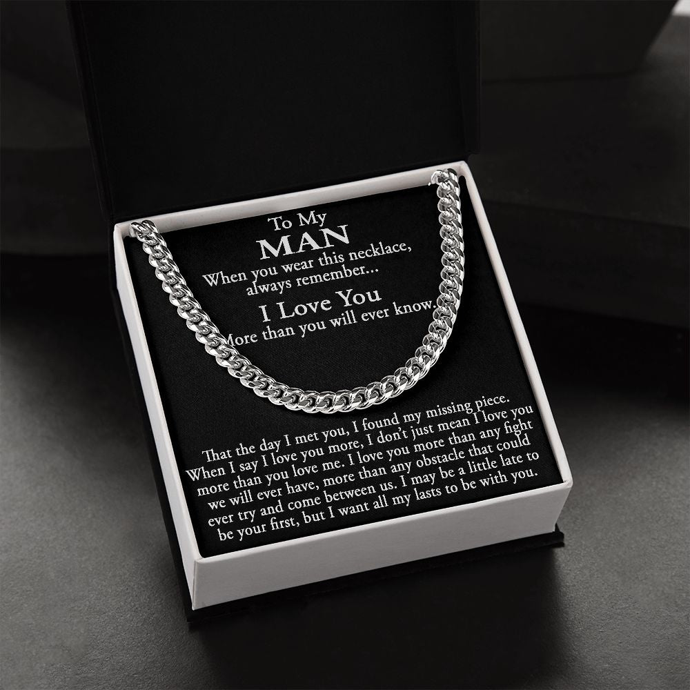 To My Man Gift Meaningful Boyfriend Cuban Link Chain Necklace Sentimental Gifts for Boyfriend Birthday