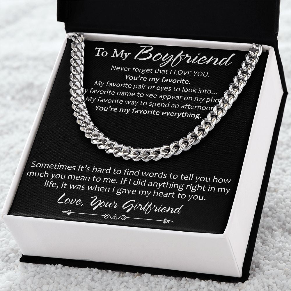 To My Boyfriend Engagement Gift from Girlfriend Lover - Luxury Cuban Link Chain for Birthday Christmas or Any Special Holiday Occasion