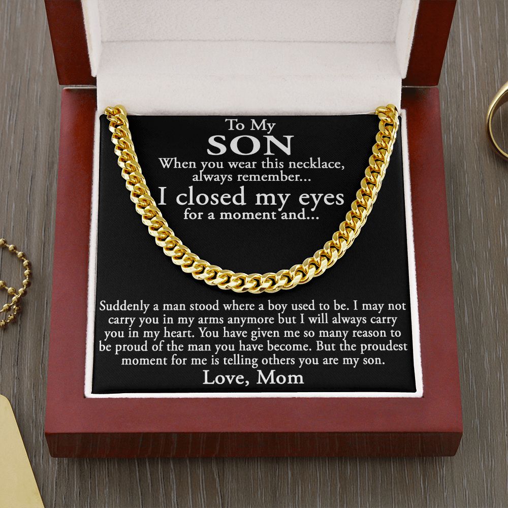 To My Son Gift from Mom Mother Luxury Cuban Link Chain Necklace