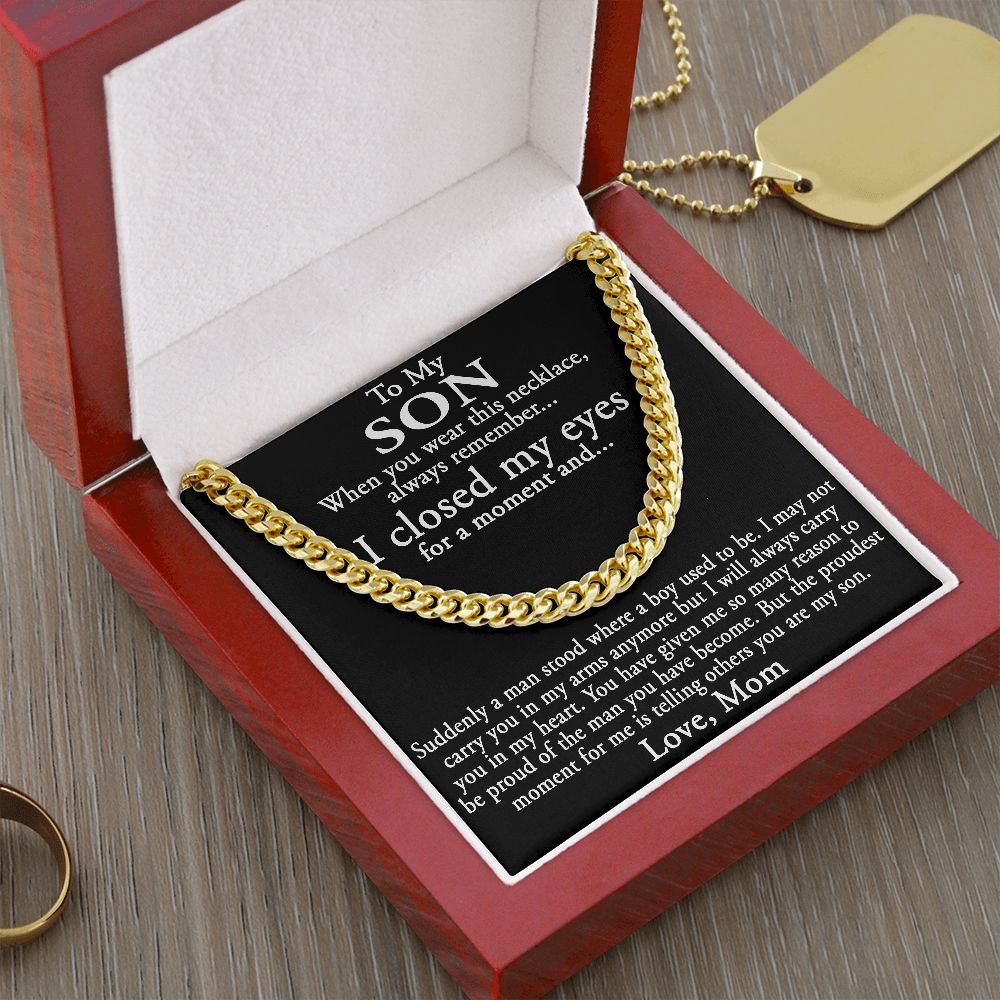 To My Son Gift from Mom Mother Luxury Cuban Link Chain Necklace