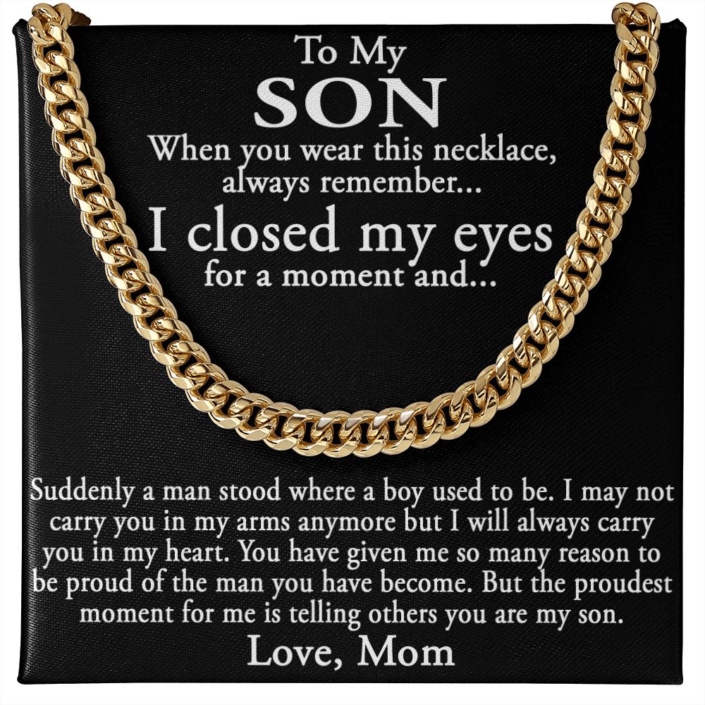 To My Son Gift from Mom Mother Luxury Cuban Link Chain Necklace