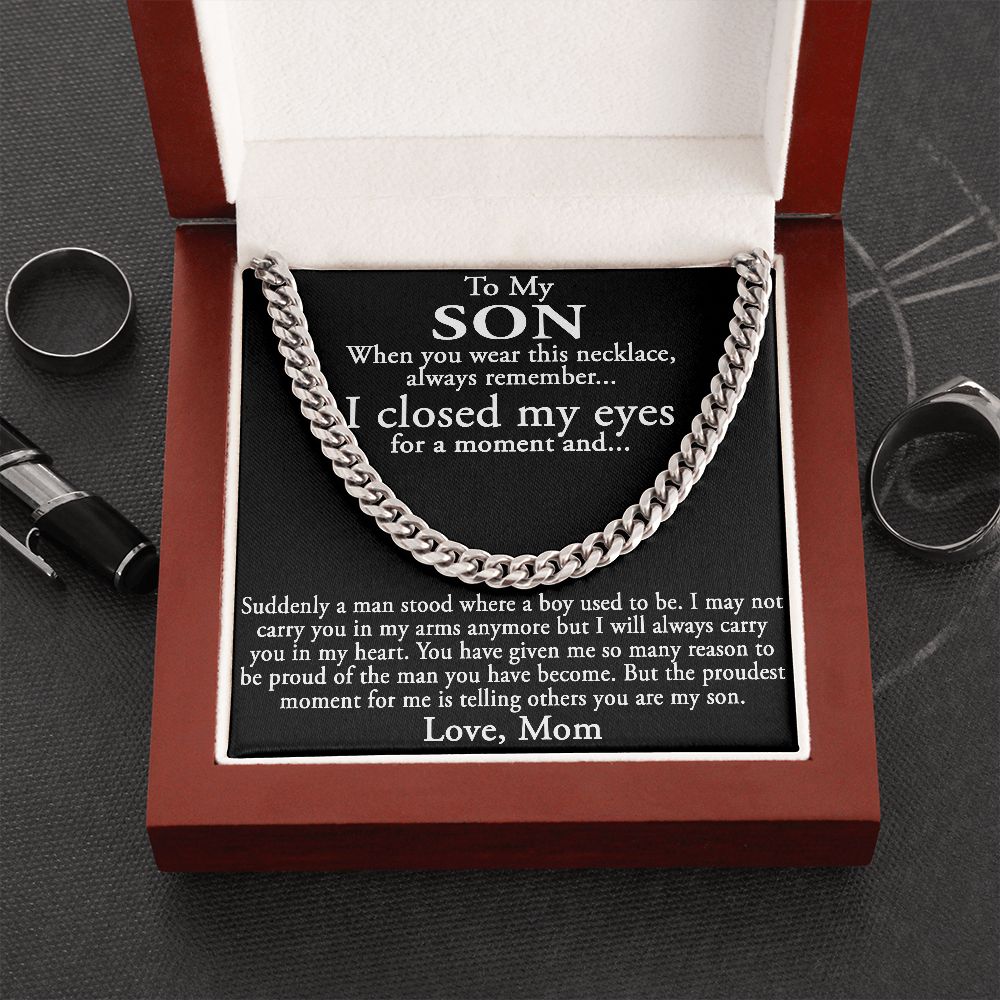 To My Son Gift from Mom Mother Luxury Cuban Link Chain Necklace